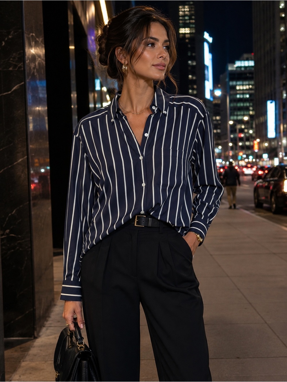 Veronica Beard Navy White Striped Button Down Shirt Blouse Size 10